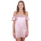 Pink, Satin, Cold Shoulder Design, Cami Straps Mini Nightie Nightdress By John Zack