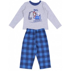 Grey/Blue Checked Long Sleeves Top & Bottoms Pyjama Set For Boys EARLY DAYS