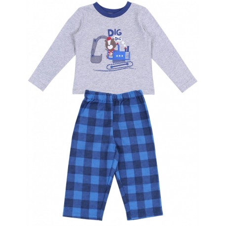 Grey/Blue Checked Long Sleeves Top & Bottoms Pyjama Set For Boys EARLY DAYS