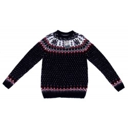 Gruby, granatowy sweter, norweskie wzory CEDAR WOOD STATE