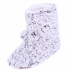 Women Grey Furry Bobble Pompom Non Slip Ankle Slippers Socks