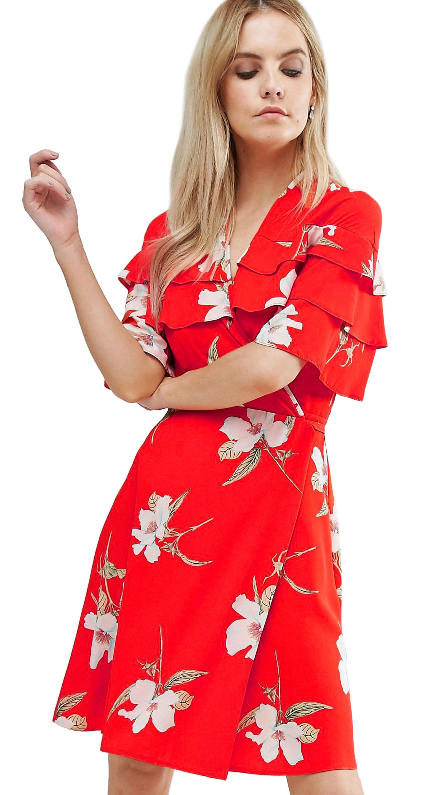 John Zack - Ruffle Shoulder Mini Tea Dress In Floral Print - Sarcia