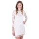 Cream Short Mini Lace Dress, 3/4 Length Sleeves, Boat Neck John Zack