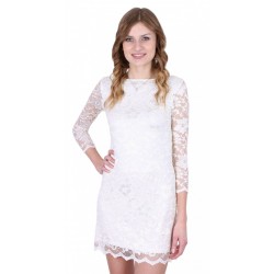 John Zack belle robe mini en dentelle de couleur beige