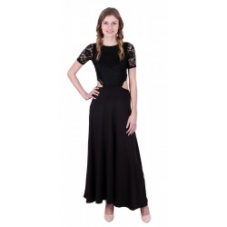 Black Short Sleeved, Cut Out Waist and Back Maxi Dress By John Zack
