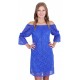 Blue Off Shoulder Floral Lace Mini Dress, 3/4 Length Sleeve by John Zack