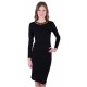 Black Pencil Midi Long Sleeved Dress, Crew Neck with Gold Necklace by John Zack