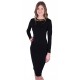 Black Pencil Midi Long Sleeved Dress, Crew Neck with Gold Necklace by John Zack