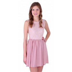 Pink Mini Dress, Open Back, Lace Sleeveless & Chiffon Skirt by John Zack