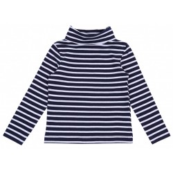 Navy-Blue And White Striped Turtle Neck