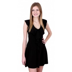 Black A-line Mini Dress, Sleeveless, V-neck Frill Trim Detail By John Zack