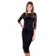 Black Floral Lace Midi Dress, 3/4 Sleeves, Bodycon Fit by John Zack