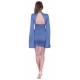 Blue Long Split Sleeves, High Neckline, Open Back Mini Dress by John Zack