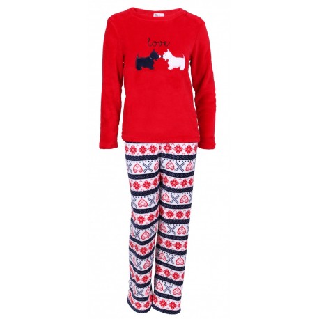 Red Winter Long Sleeved Pyjama + Socks Set For Ladies Puppies Love To Lounge