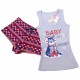 Red Grey Short Sleeve Top &amp; Shorts Pyjama Set For Ladies Kitty Love To Lounge
