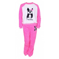 Pink/White Long Sleeved Pyjama Set For Ladies Frenchie Puppy Love To Lounge 