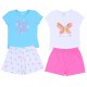 2 x Blue/Pink Butterfly Pyjama Sets For Girls Top &amp; Shorts Young Dimension Sleep