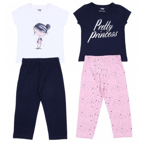 2 x  Short Sleeved Pyjama Sets For Girls Pretty Princess Young Dimension Sleep