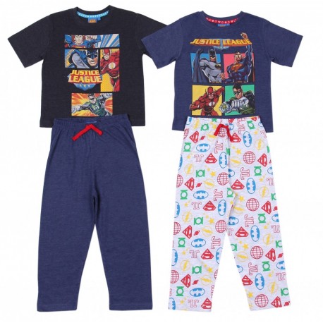 2 x Short Sleeved Pyjama Set For Boys Super Heroes REBEL Justice League