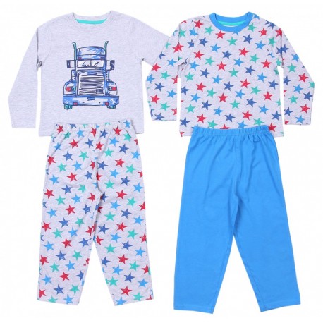2 x Grey/Blue Stars Print Design Pyjama Set For Boys REBEL 