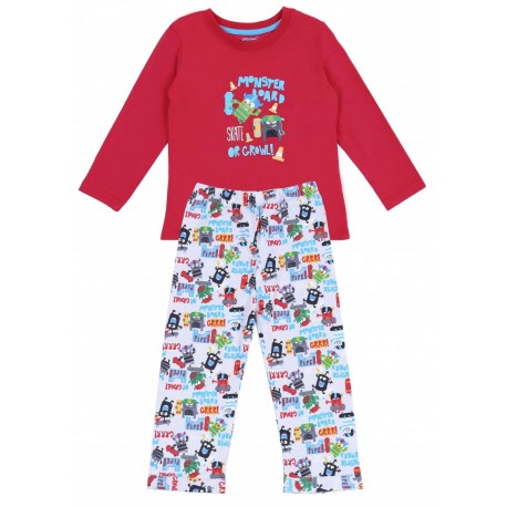Red Monster Board Long Sleeved Cotton Pyjama Set For Boys REBEL