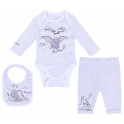 Grey, Bodysuit & Leggings & Bandana Bib Set For Baby Boys DUMBO DISNEY