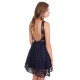 Navy Blue, Lace Mini Dress Fit &amp; Flare Style, Deep V-Back by John Zack