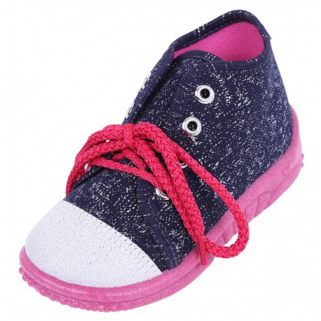 Girls Navy Blue/Silver Rain, Red Laces, Shoes, Slippers, Sneakers LEMIGO