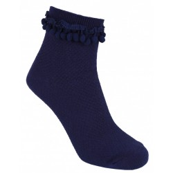 Navy Blue Soft Socks Decorated With PomPoms