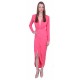 Raspberry/Pink Long Sleeved Draped Maxi Dress, Deep V-Neck by John Zack