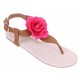 Brązowe sandały z  różowym kwiatem