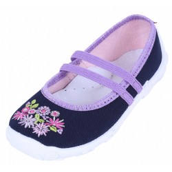 Girls Navy Blue/Purple/Flowers Shoes, Slippers, Sneakers, Mary Jane, Flats LEMIGO