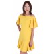 Yellow, Short Sleeves, Off-Shoulder, Frill Details, Mini Dress By John Zack