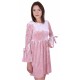 Pink, Soft Velvet, 3/4 Length Fluted Sleeves Mini Dress By John Zack