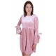 Pink, Soft Velvet, 3/4 Length Fluted Sleeves Mini Dress By John Zack