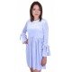 Light Blue, Soft Velvet, 3/4 Length Fluted Sleeves Mini Dress By John Zack