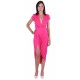 Pink, Drape Front, Wrap Skirt, Deep V-Neck, Midi Dress By John Zack