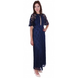 Navy Blue, Fully Floral Lace, Cut Out Front Detail, Maxi Dress By John Zack