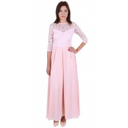 Pink, Lace top, 3/4 Length Sleeves, Sheer Back, Maxi Dress By John Zack 
