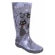 Ladies Grey, Cats Print Design, PVC, Wellies, Wellington, Rain Boots HAWAI LADY DEMAR