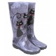 Ladies Grey, Cats Print Design, PVC, Wellies, Wellington, Rain Boots HAWAI LADY DEMAR