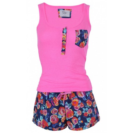 Pink/Floral Sleeveless Top & Short Bottoms Pyjama Set For Ladies Love To Lounge