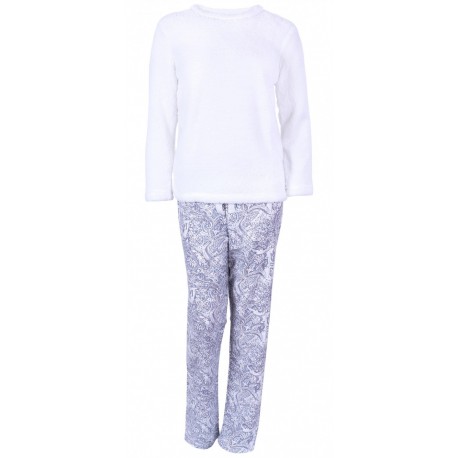 White/Grey Long Sleeved Top & Bottoms Pyjama Set For Ladies Love To Lounge