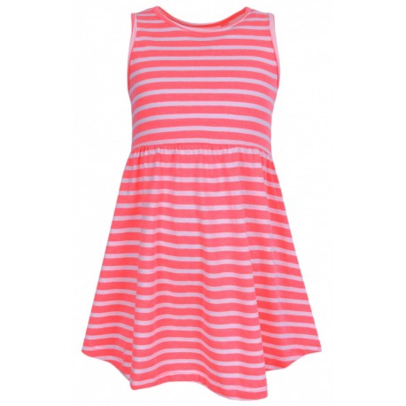 Neon Orange, Striped, Summer Dress For Girls