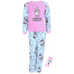 Pink/Blue Top & Bottoms & Socks Pyjama Set For Ladies Belle Chip DISNEY PRINCESS