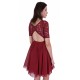 Burgundy, Floral Lace Top, Fit and Flare Style Mini Dress by John Zack