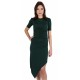 Green, Short Sleeved, Asymmetric, Ruched Front, Elastic Mini Dress By John Zack