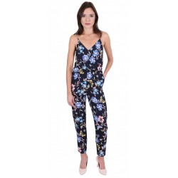Blue Flowers Design, Sleeveless, Wrap Front, Jumpsuit For Ladies By John Zack
