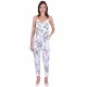 White/Plants Design, Sleeveless, Wrap Front, Jumpsuit For Ladies By John Zack
