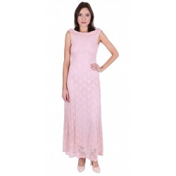 Pink, Full Floral Lace, Sleeveless, Open Back, Maxi Dress By John Zack 